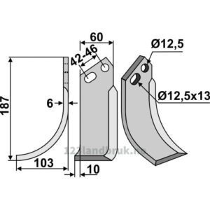 Rotorfreskniv - 187x60x6mm - Venstre - Goldoni