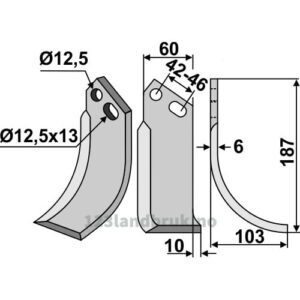 Rotorfreskniv - 187x60x6mm - Høyre - Goldoni
