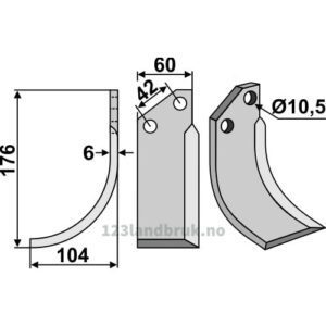 Rotorfreskniv - 176x60x6mm - Venstre - Barbieri, Fort, Goldoni