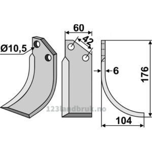 Rotorfreskniv - 176x60x6mm - Høyre - Barbieri, Fort, Goldoni