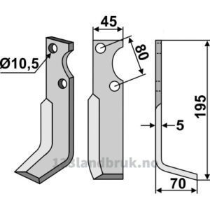 Rotorfreskniv - 195x45x5mm - Høyre - Barbieri, FM-Matras, Goldoni