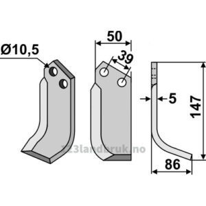 Rotorfreskniv - 147x50x5mm - Høyre - Goldoni