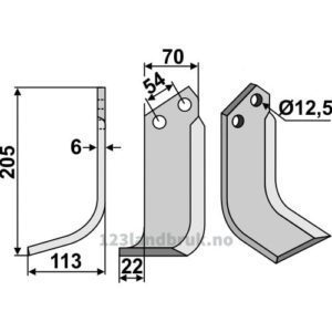 Rotorfreskniv - 205x70x6mm - Venstre - Dondi, Goldoni