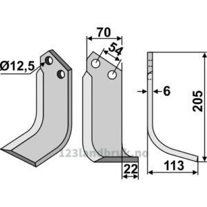 Rotorfreskniv - 205x70x6mm - Høyre - Dondi, Goldoni