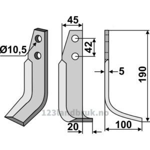Rotorfreskniv - 190x45x5mm - Høyre - Goldoni