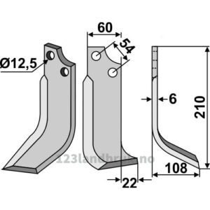 Rotorfreskniv - 210x60x6mm - Høyre - Goldoni