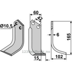 Rotorfreskniv - 165x60x6mm - Høyre - Goldoni