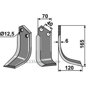 Rotorfreskniv - 175x70x6mm - Høyre - Goldoni
