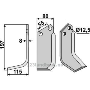 Rotorfreskniv - 197x80x8mm - Venstre - Gramegna