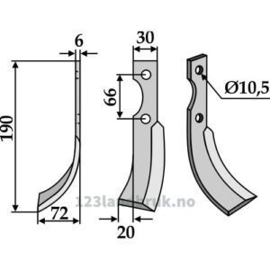 Rotorfreskniv - 190x30x6mm - Venstre