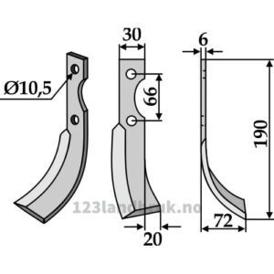 Rotorfreskniv - 190x30x6mm - Høyre