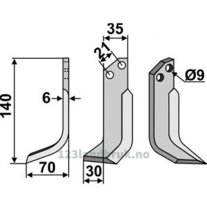 Rotorfreskniv - 140x35x6mm - Venstre - Grillo (Pinza)