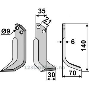 Rotorfreskniv - 140x35x6mm - Høyre - Grillo (Pinza)