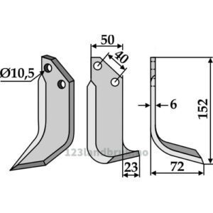 Rotorfreskniv - 152x50x6mm - Høyre - B.C.S., Grillo (Pinza), Pasquali