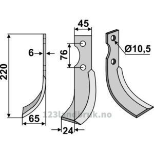 Rotorfreskniv - 220x45x6mm - Venstre - Grillo (Pinza)