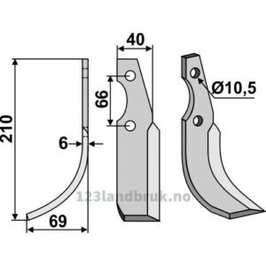 Rotorfreskniv - 210x40x6mm - Venstre - Grillo (Pinza)