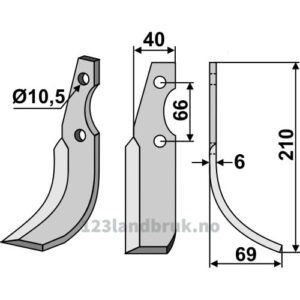 Rotorfreskniv - 210x40x6mm - Høyre - Grillo (Pinza)