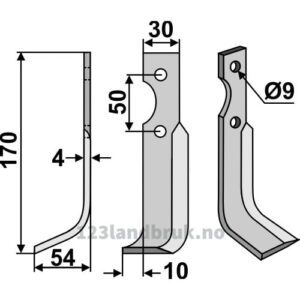 Rotorfreskniv - 170x30x4mm - Venstre - Grillo (Pinza)