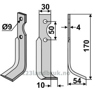 Rotorfreskniv - 170x30x4mm - Høyre - Grillo (Pinza)