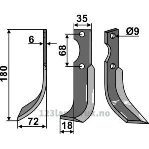 Rotorfreskniv - 180x35x6mm - Venstre - Grillo (Pinza)