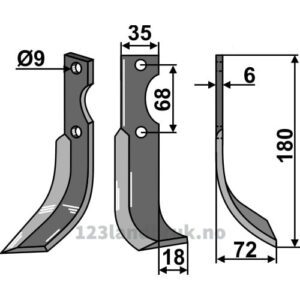Rotorfreskniv - 180x35x6mm - Høyre - Grillo (Pinza)