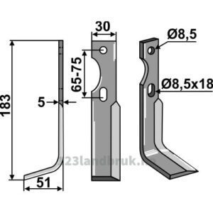 Rotorfreskniv - 183x30x5mm - Venstre - Gutbrod