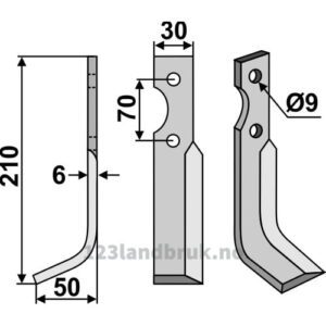 Rotorfreskniv - 210x30x6mm - Venstre - Gutbrod
