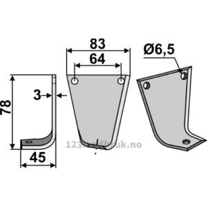 Rotorfreskniv - 78x83x3mm - Venstre - Gutbrod