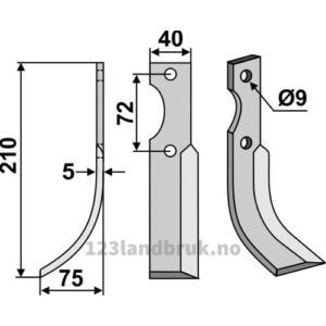 Rotorfreskniv - 210x40x5mm - Venstre - Hako