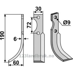 Rotorfreskniv - 190x30x6mm - Venstre - Hako
