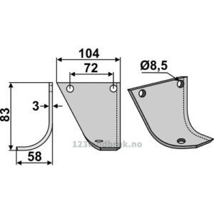 Rotorfreskniv - 83x104x3mm - Venstre - Hako