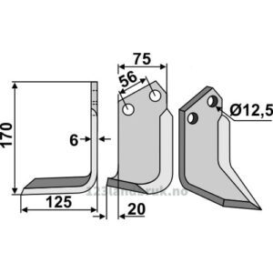 Rotorfreskniv - 170x75x6mm - Venstre - Holder