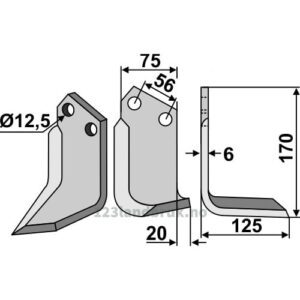 Rotorfreskniv - 170x75x6mm - Høyre - Holder