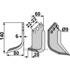 Rotorfreskniv - 140x60x6mm - Venstre - Holder