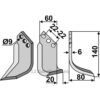 Rotorfreskniv - 140x60x6mm - Høyre - Holder