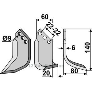 Rotorfreskniv - 140x60x6mm - Høyre - Holder