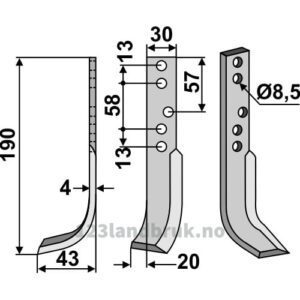 Rotorfreskniv - 190x30x4mm - Venstre - Holder