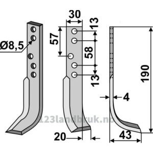 Rotorfreskniv - 190x30x4mm - Høyre - Holder