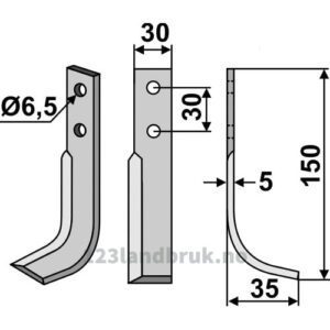 Rotorfreskniv - 150x30x5mm - Høyre - Holder