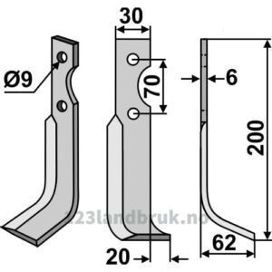 Rotorfreskniv - 200x30x6mm - Høyre - Honda