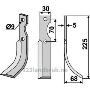 Rotorfreskniv - 225x30x5mm - Høyre - Honda