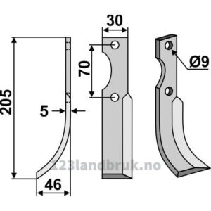 Rotorfreskniv - 205x30x5mm - Venstre - Honda