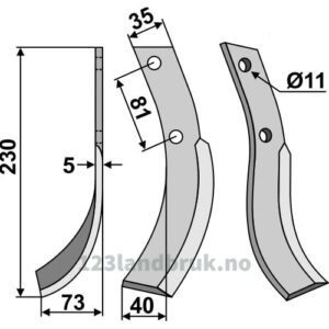 Rotorfreskniv - 230x35x5mm - Venstre - Honda
