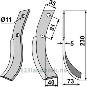 Rotorfreskniv - 230x35x5mm - Høyre - Honda
