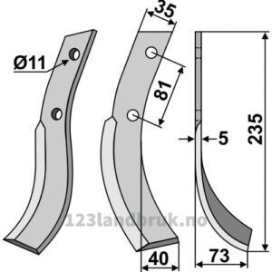 Rotorfreskniv - 235x35x5mm - Høyre - Honda