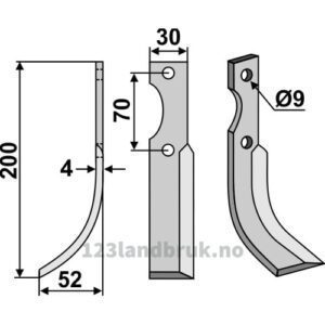 Rotorfreskniv - 200x30x4mm - Venstre - Honda