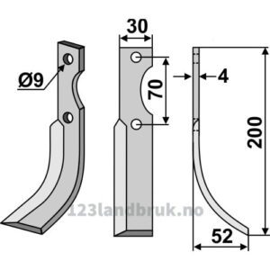 Rotorfreskniv - 200x30x4mm - Høyre - Honda