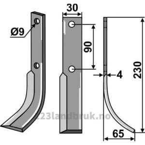 Rotorfreskniv - 230x30x4mm - Høyre - Honda