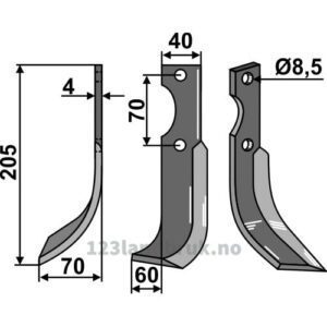 Rotorfreskniv - 205x40x4mm - Venstre - Honda