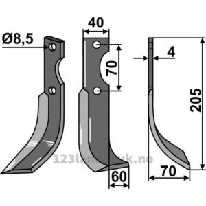 Rotorfreskniv - 205x40x4mm - Høyre - Honda